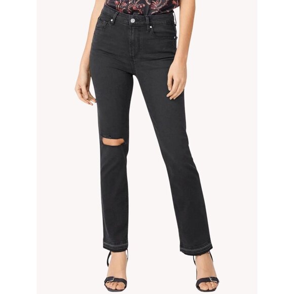 Paige Denim Jeans Cindy High Rise Straight Distressed Black Denim - Picture 2 of 12